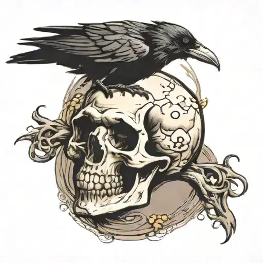 Raven Perched On A Skull