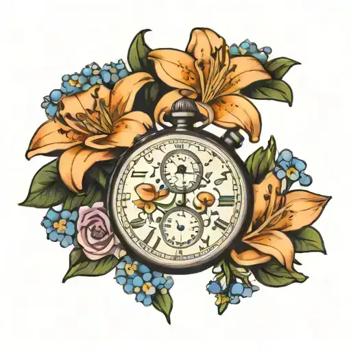 Stop Watch With Time Lily Flower Forget Me Nots