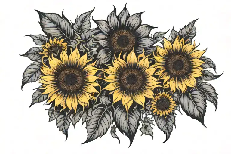 Black Sunflowers One Large Two Small Ones