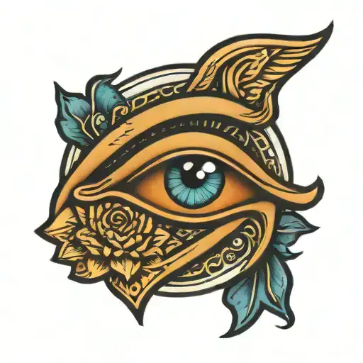 Eye Of Horus And Lotus Colored Tattoo For Bicep