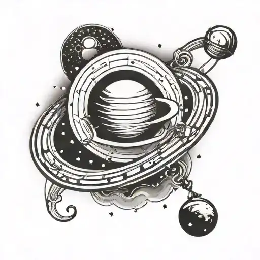 Moon And Saturn Rings