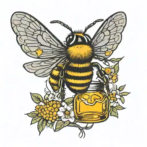 Honey Bee Guarding Honey Jar