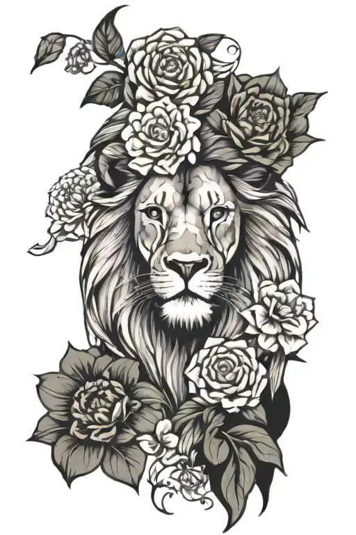 Lion With Flowers And Geo Patern