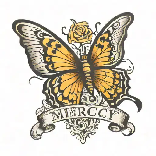Butterfly Tattoo That Says Mercy On The Wing