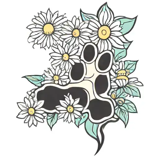 Dog Paw And Daisy Flower