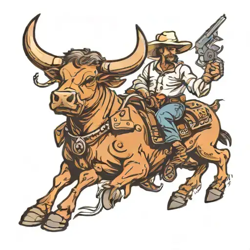 Bull Cowboy And Guns