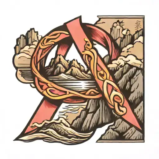 Cancer Ribbon With Mountains Inside