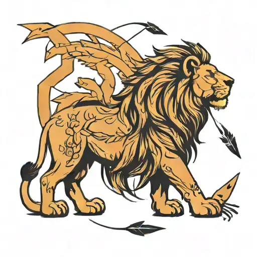 Lion Looking Away With Arrows In His Back