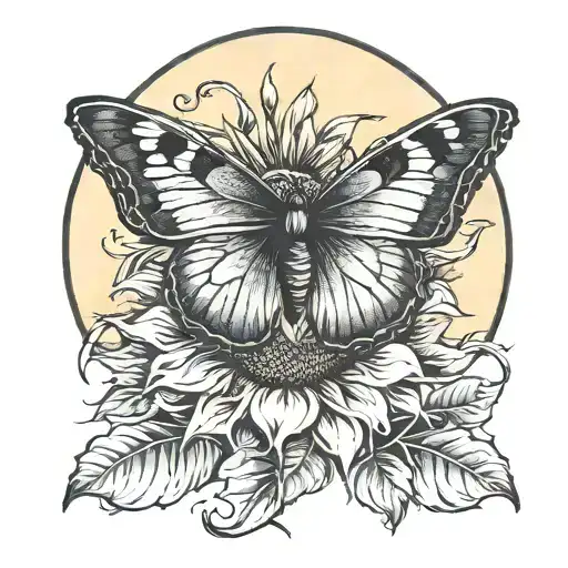 Full Moon Sunflower And Butterfly