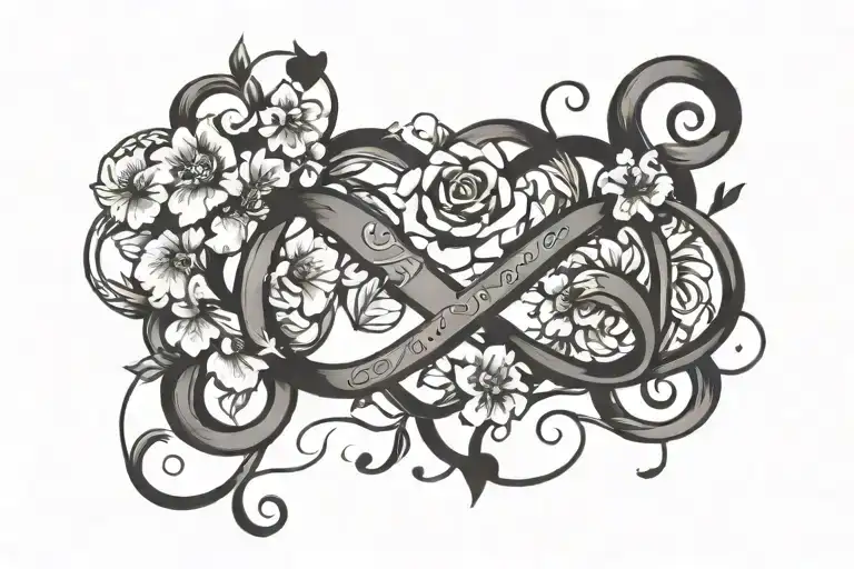 Flower Infinity Symbol With Hearts And Two Names Incorporated