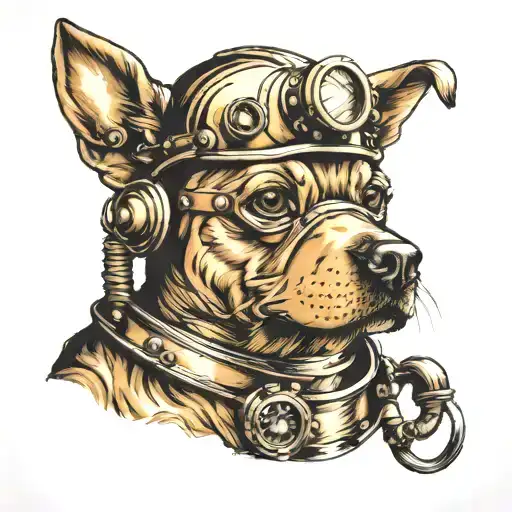 Dog Wearing Brass Diving Helmet