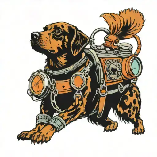 Dog Wearing Scobba Diving Gear Swimming Underwater