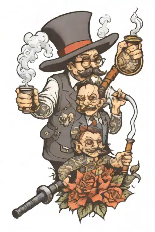 Me And Father Who Is Holding Smoke Pipe