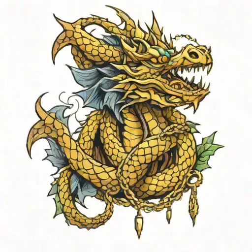 Dragon Wrapped In Gold Chains Smoking Weed