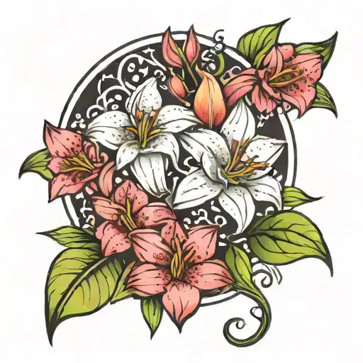 Paw Print With Floral Lily Flower