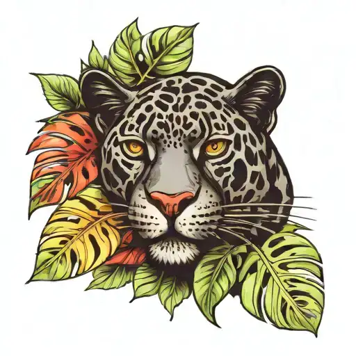 Black Jaguar And Monstera Leaves