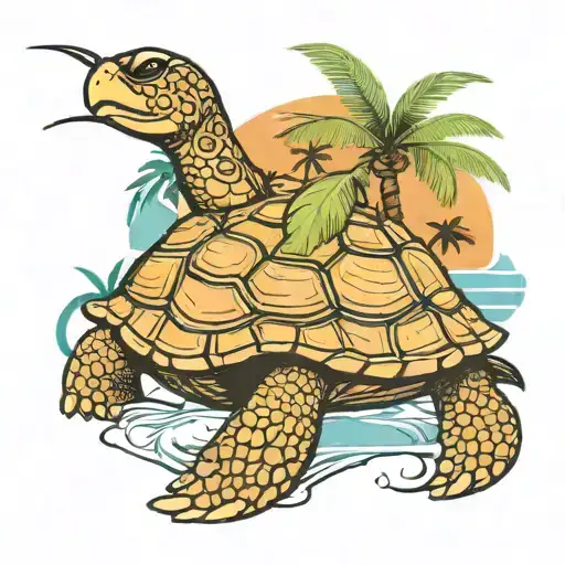 Turtle Beach Scene With Palm