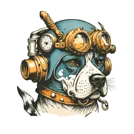 Dog With Divers Helmet On Head