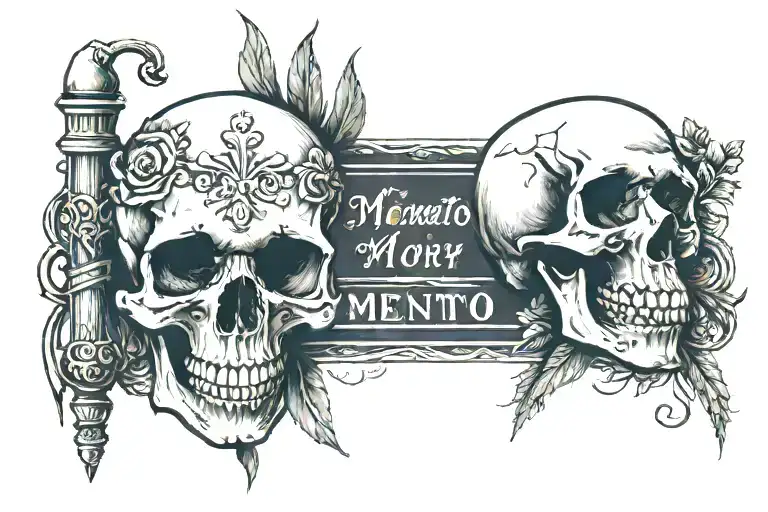 A Skull Of The Holy Death Next To A Papyrus That Says Memento Mori