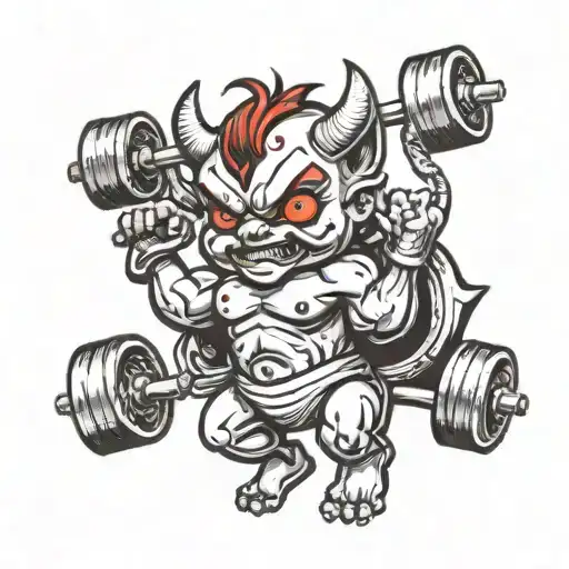 Cartoon Baby Devil Lifting Weights