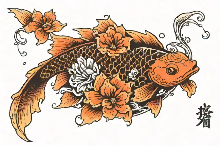 Koi Fish With Flowers