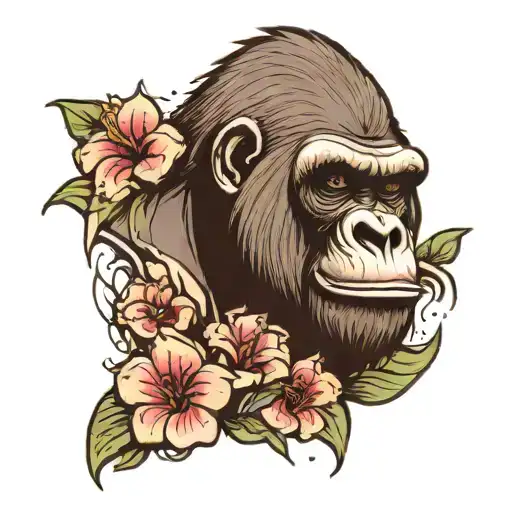 Scarred And Beaten Gorilla Eating The Petals Off A Flower