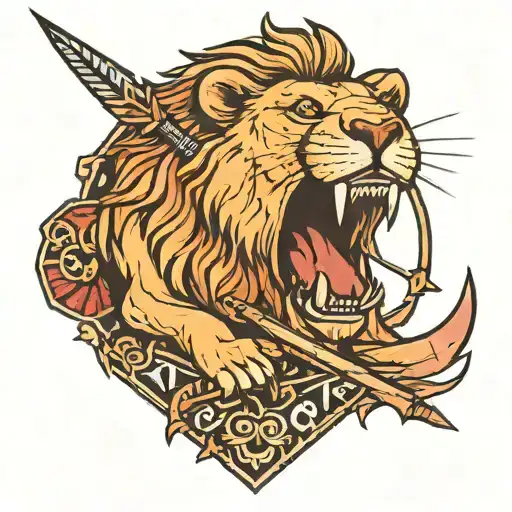 Lion Biting Arrow Looking Away