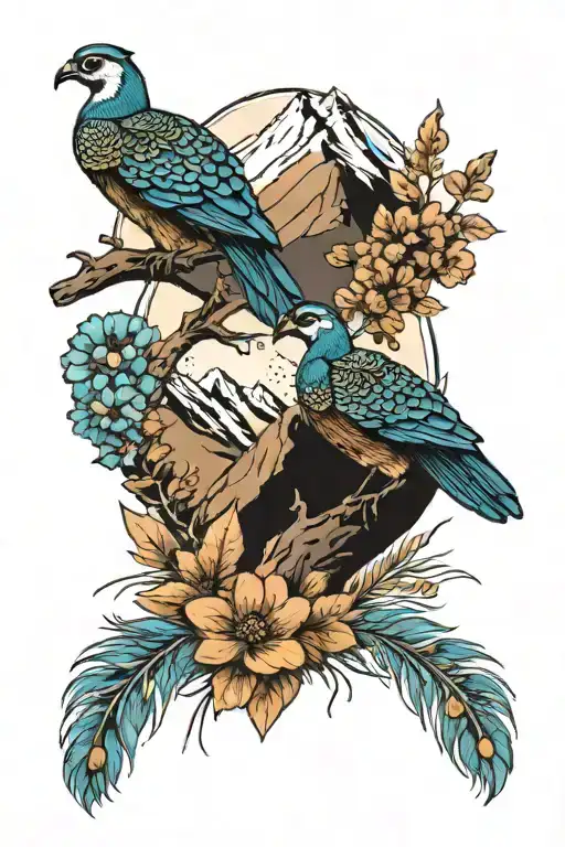 Mountain With Peacocks Fether In Simple Design In Smallest Size