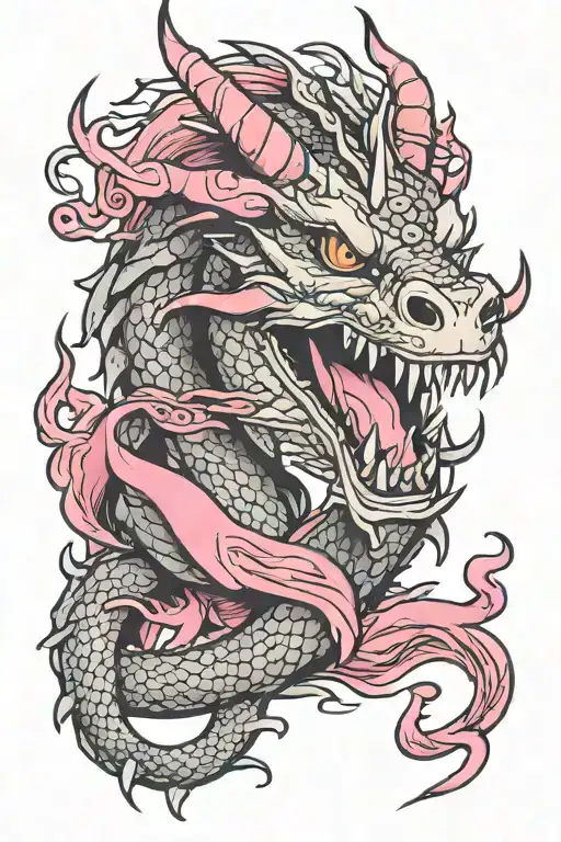 Dragon W Pink Ribbon In Horns