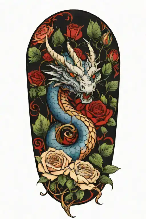 Blue Eyes White Dragon And Roses