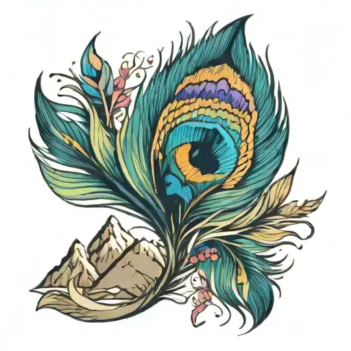 Peacock Feather With Mountain Range