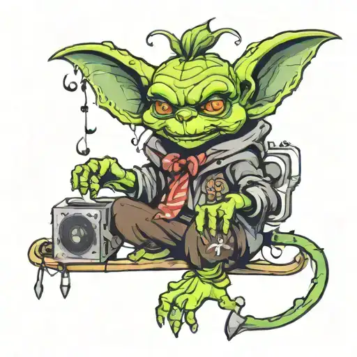 Dubstep Gremlin With Pashmina And Sprout And Music Notes