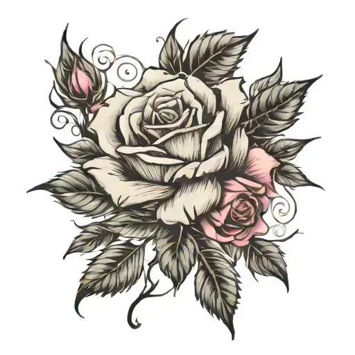 Rose With Stem And Thorns Beautiful Design Incorporating Elements