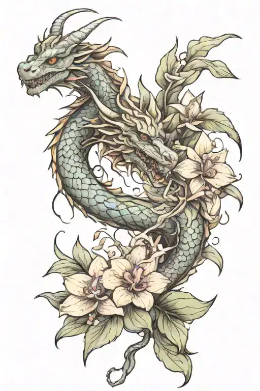 Realistic European Dragon With Orchids Surrounding It
