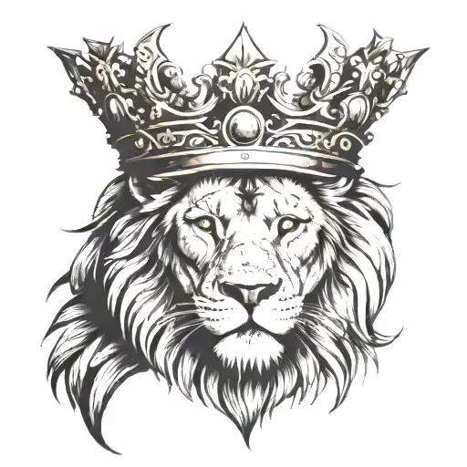 Lion Wearing A Crown Looking Up To A Blurry Faced Queen And King