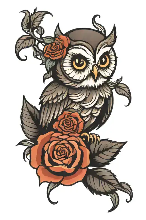 Cute Owl And Rose
