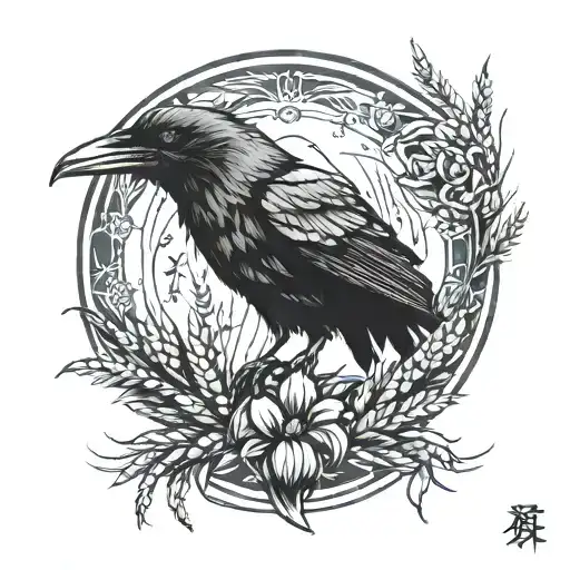 Raven And Fox And Two Ears Of Wheat