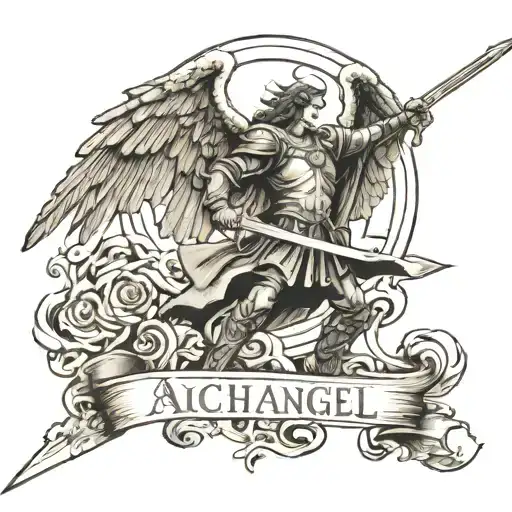 Archangel Michael Pointing Sword At A Trail With Paula's Name Around It