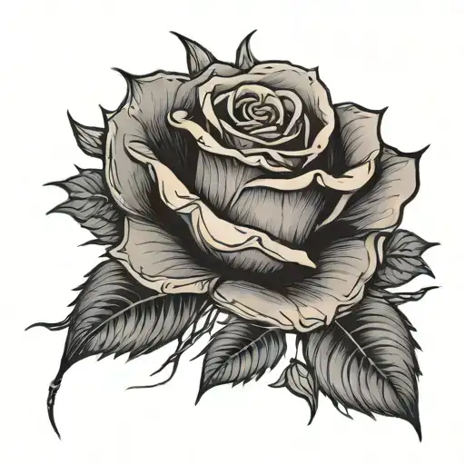 Rose With Stem And Thorns Beautiful Design Inspired