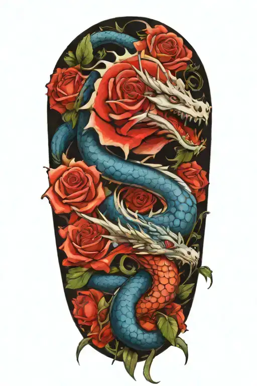 Blue Eyes White Dragon And Roses