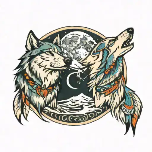 Native American Wolves Howling At The Moon