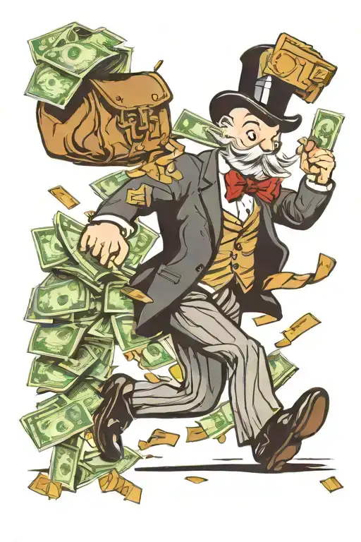 Road To Riches Monopoly Man Running With Bags Of Money