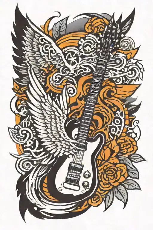Electric Guitar And Wings Spread Wide