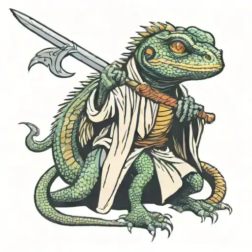 Lizard Standing In A Robe With A Sword