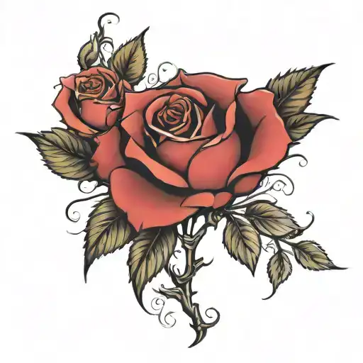 Rose With Stem And Thorns Beautiful Design Incorporating Elements
