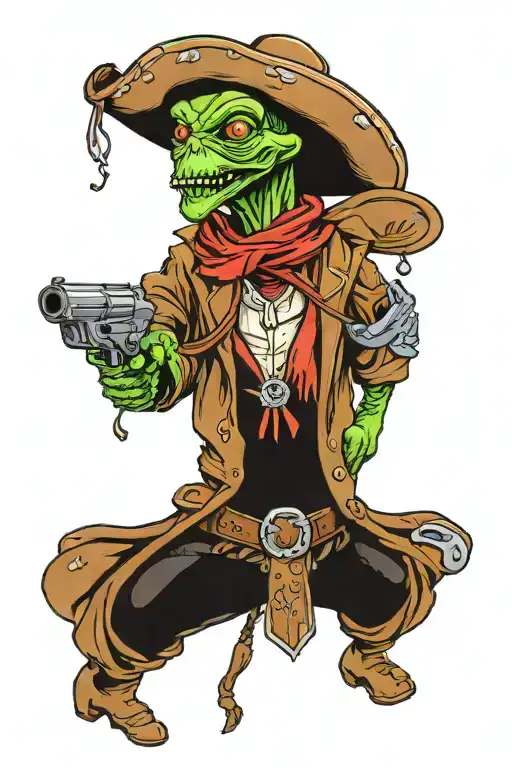 Crazy Alien Cowboy With A Blaster Portrait