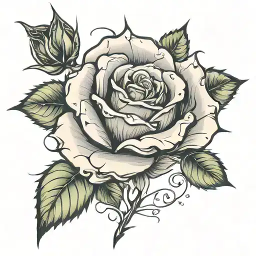 Rose With Stem And Thorns Beautiful Design Incorporating Elements