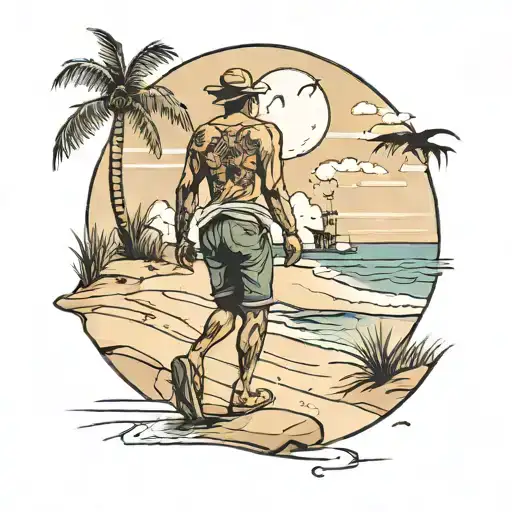 Man Walking Towards The Beach