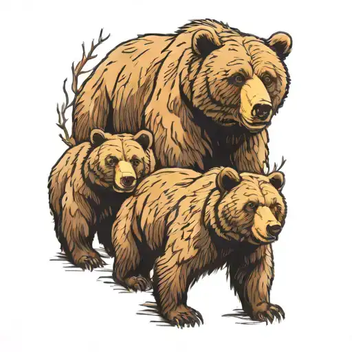 Realistic Grizzly Bear Family