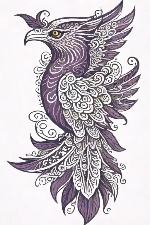 White Henna Tattoo With Purple Phoenix On Topi'm